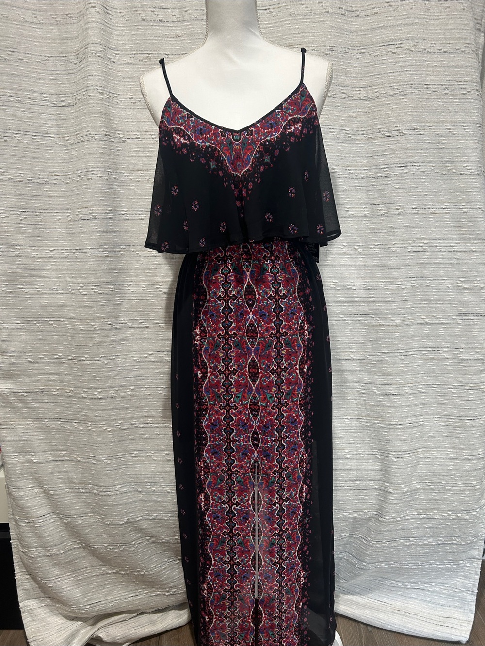 Express Black Maxi Dress with Multicolor Paisley Panel